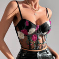 Ladies Sexy Rose Embroidery See Sheer Corset M60369 - SWEETKAMA
