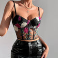 Ladies Sexy Rose Embroidery See Sheer Corset M60369 - SWEETKAMA