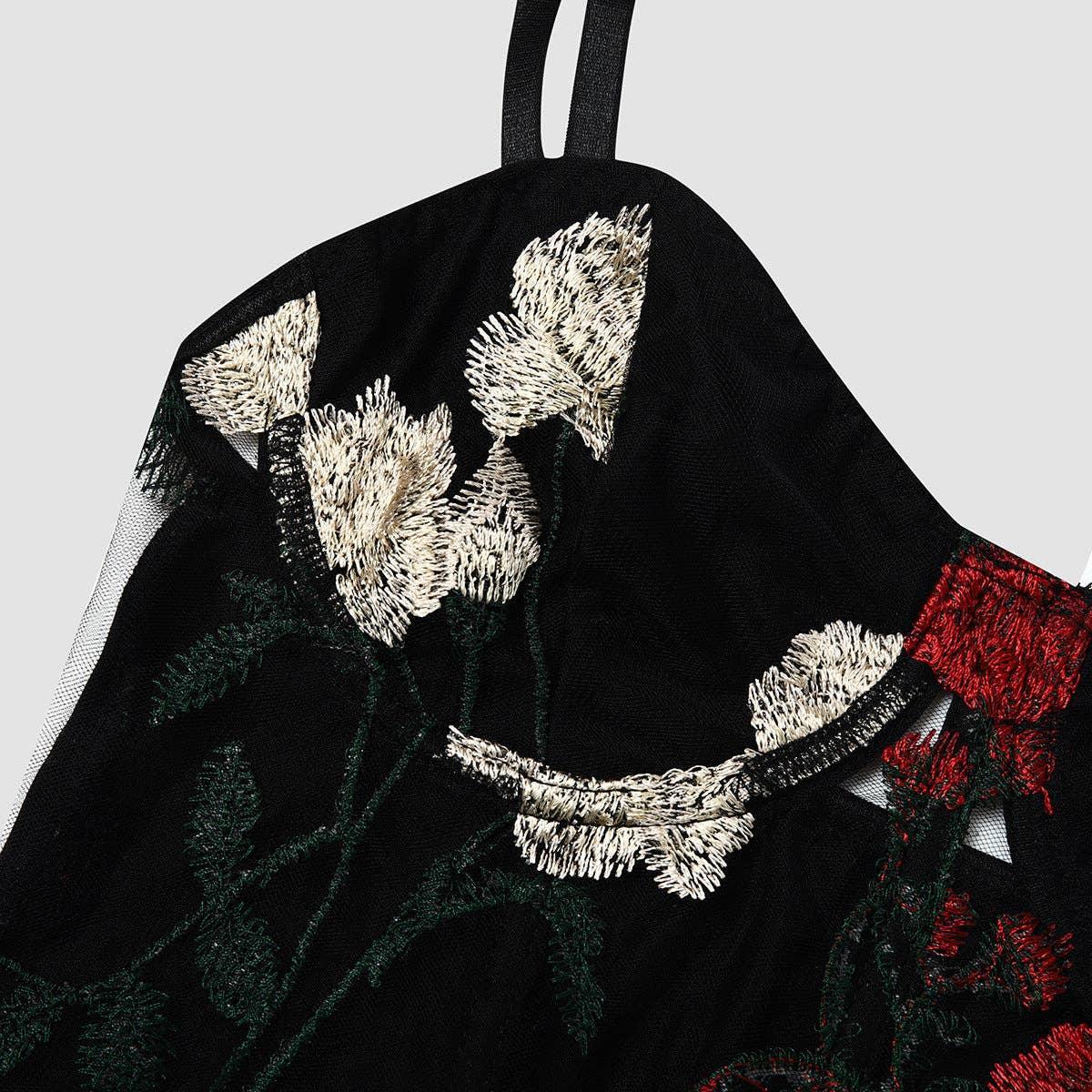 Ladies Sexy Rose Embroidery See Sheer Corset M60369 - SWEETKAMA
