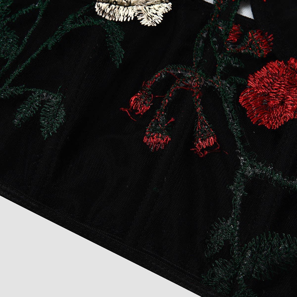 Ladies Sexy Rose Embroidery See Sheer Corset M60369 - SWEETKAMA