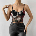 Ladies Sexy Rose Embroidery See Sheer Corset M60369 - SWEETKAMA