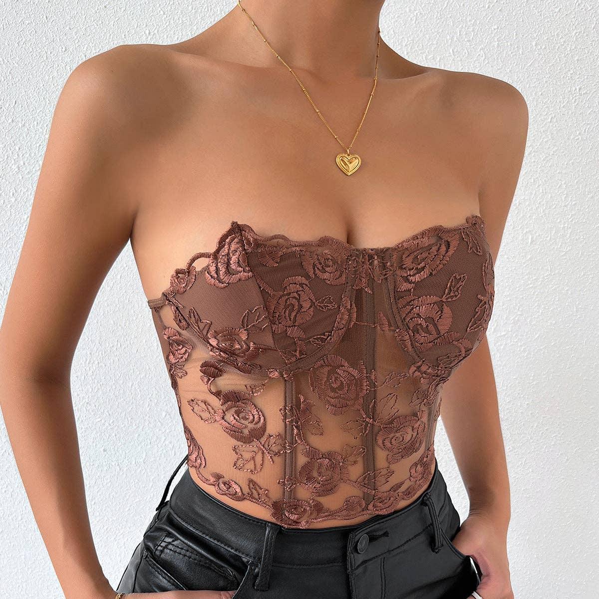 Ladies Sexy Rose Lace Strapless Corset M09434 - SWEETKAMA