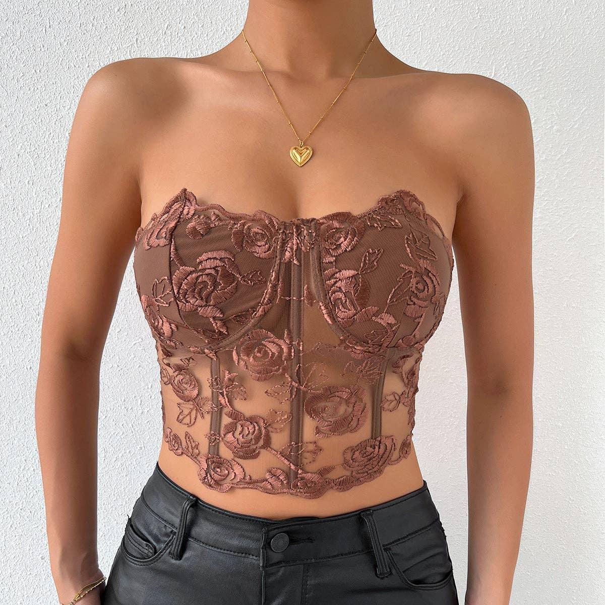 Ladies Sexy Rose Lace Strapless Corset M09434 - SWEETKAMA