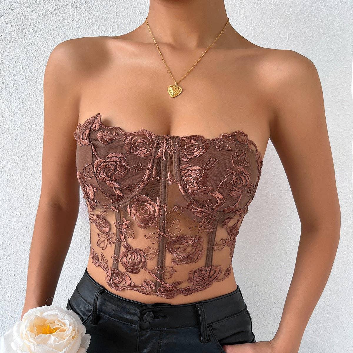 Ladies Sexy Rose Lace Strapless Corset M09434 - SWEETKAMA