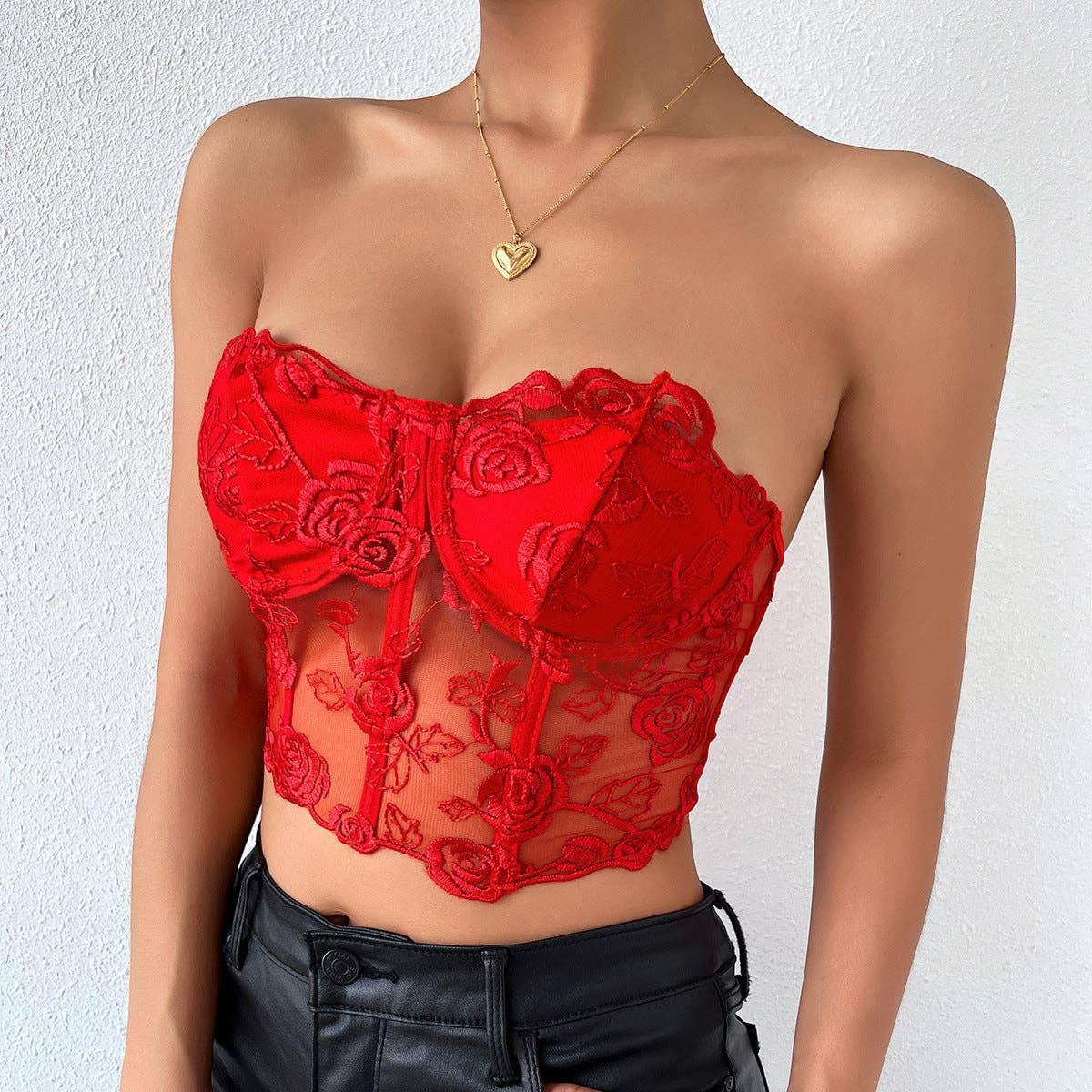 Ladies Sexy Rose Lace Strapless Corset M09434 - SWEETKAMA