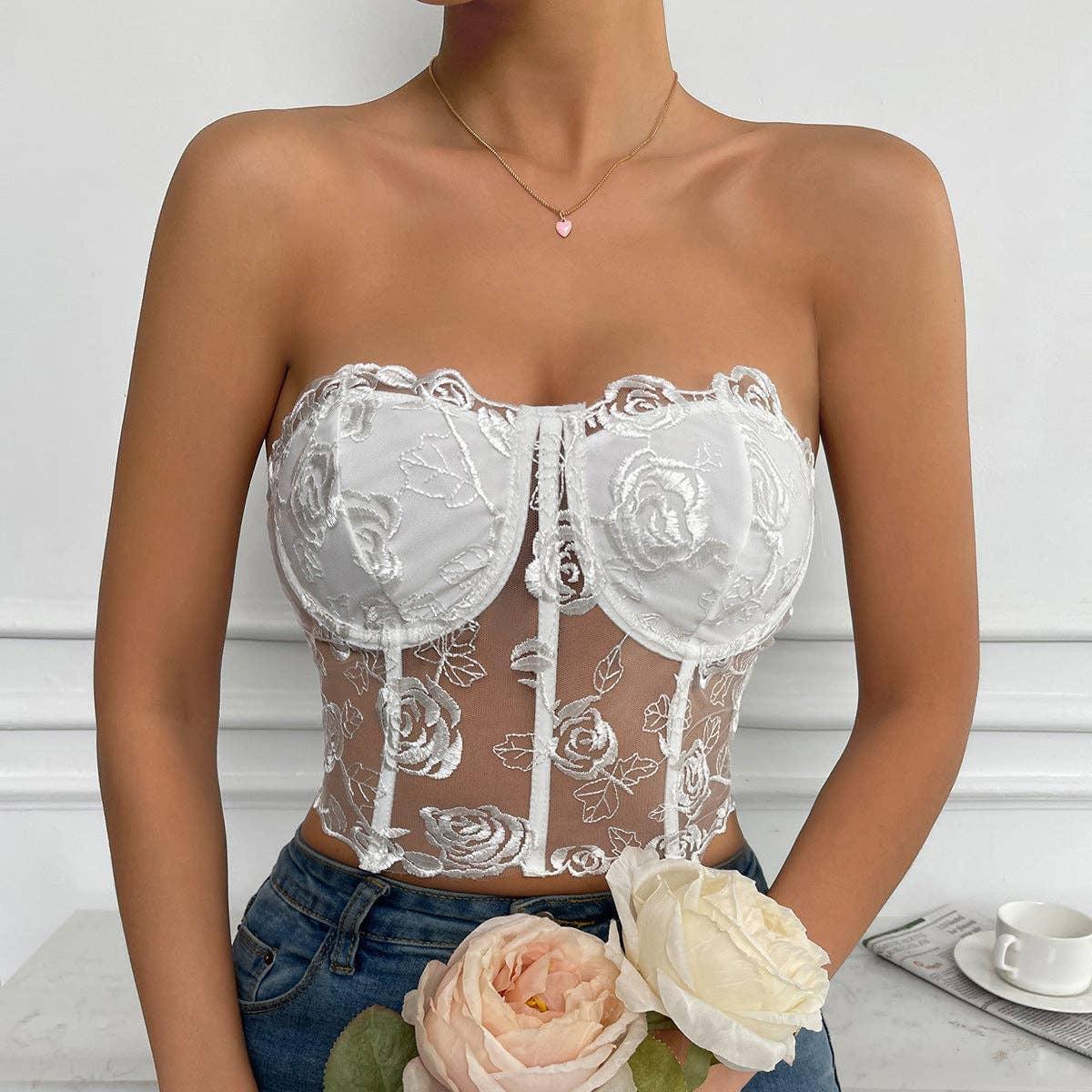 Ladies Sexy Rose Lace Strapless Corset M09434 - SWEETKAMA
