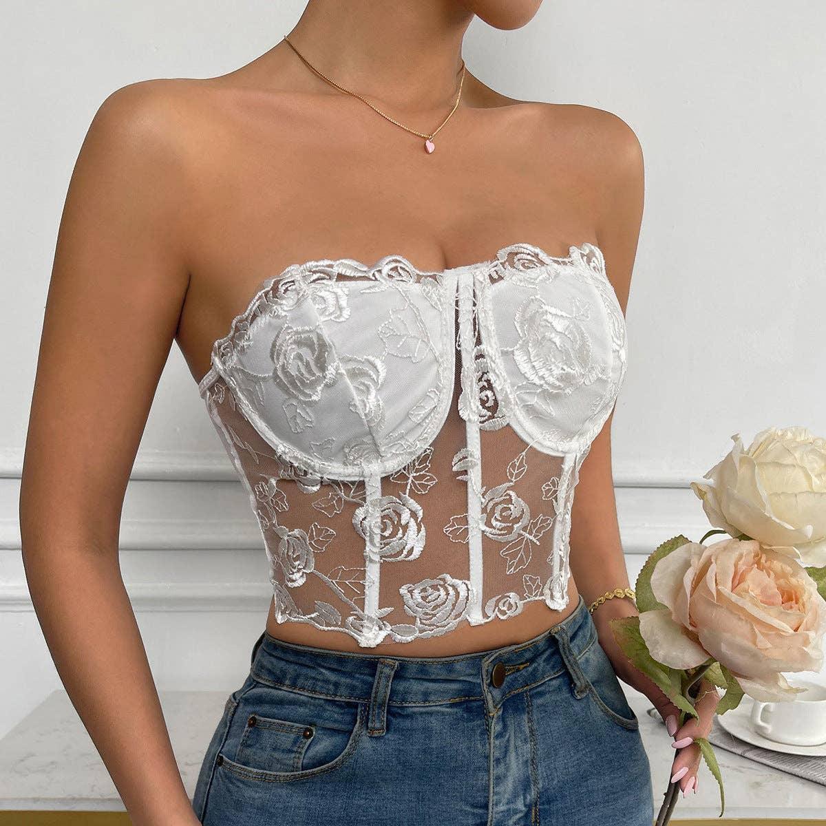 Ladies Sexy Rose Lace Strapless Corset M09434 - SWEETKAMA