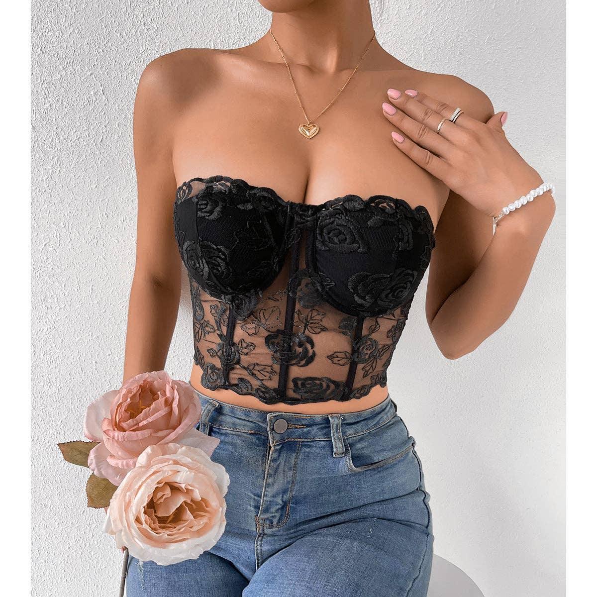 Ladies Sexy Rose Lace Strapless Corset M09434 - SWEETKAMA