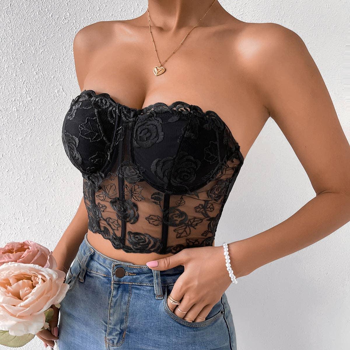Ladies Sexy Rose Lace Strapless Corset M09434 - SWEETKAMA