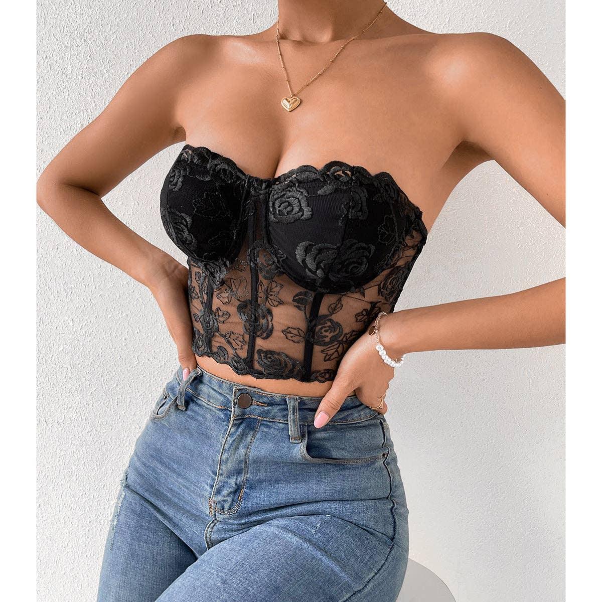 Ladies Sexy Rose Lace Strapless Corset M09434 - SWEETKAMA