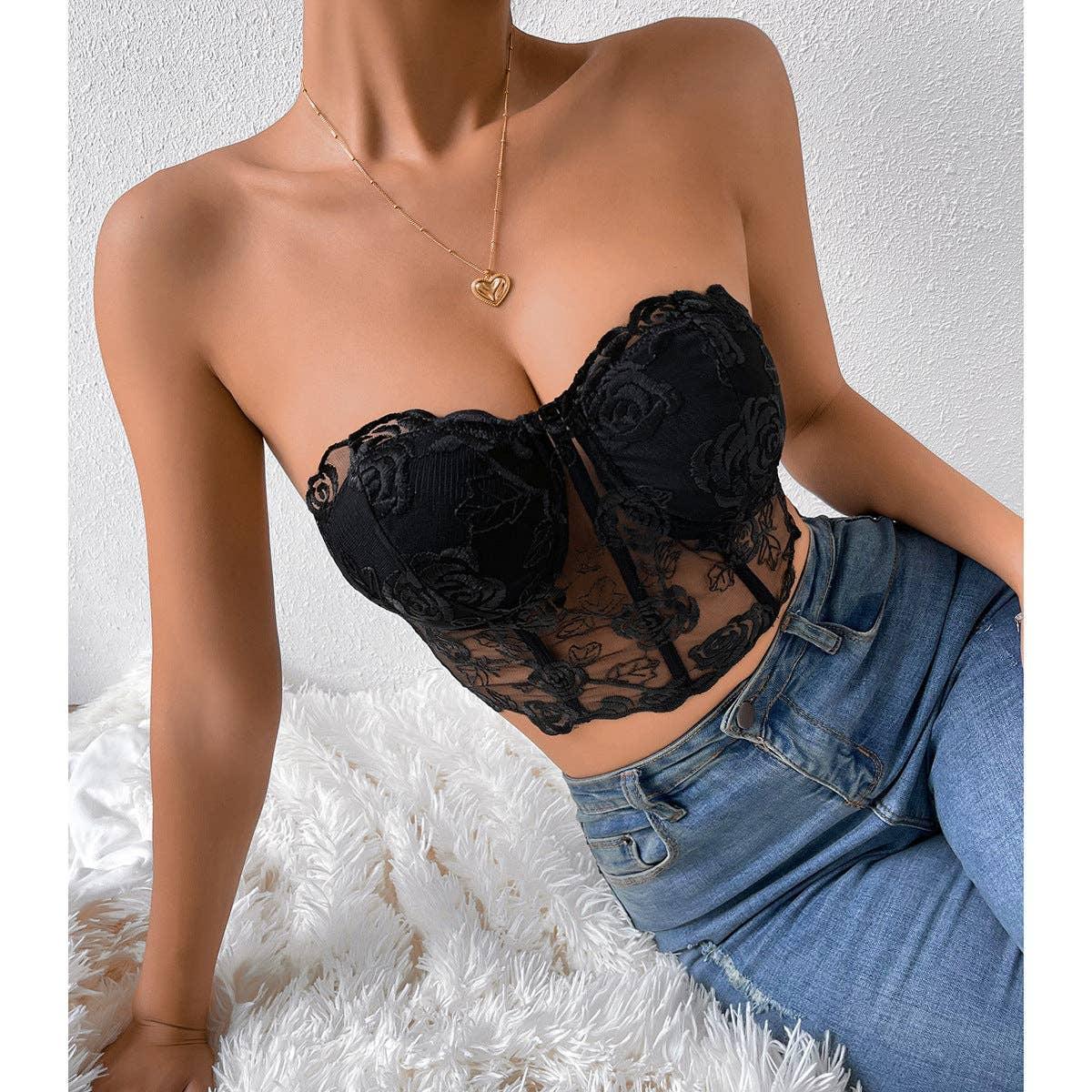 Ladies Sexy Rose Lace Strapless Corset M09434 - SWEETKAMA