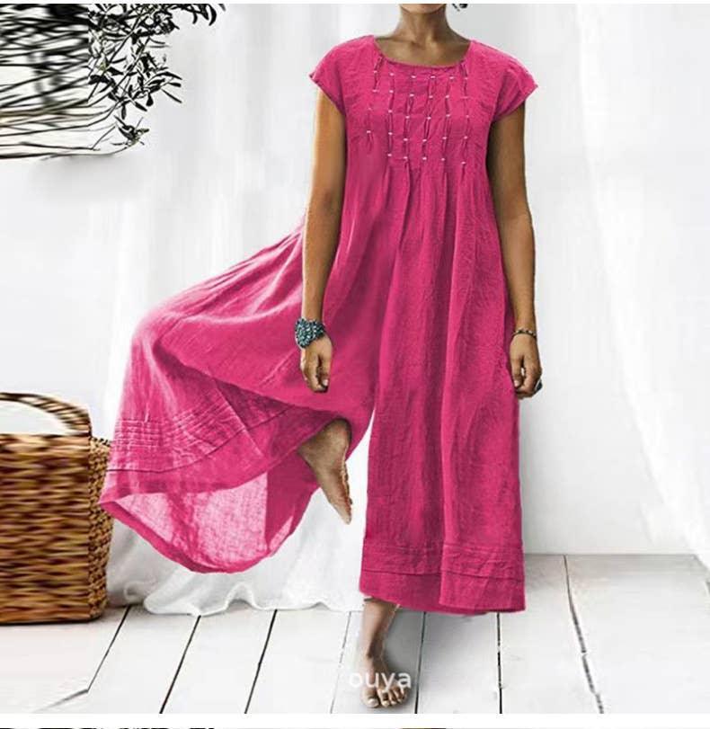 Ladies Short Sleeves Overalls Loose Daily Jumpsuit 2385 - SWEETKAMA