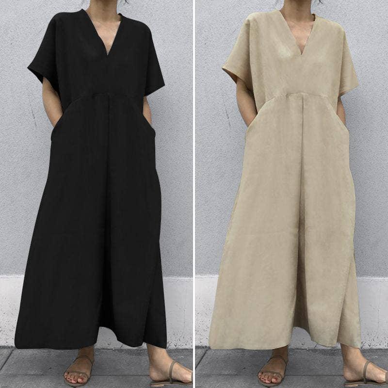 Ladies Short Sleeves Wide Legs Daily Jumpsuit 9103 - SWEETKAMA