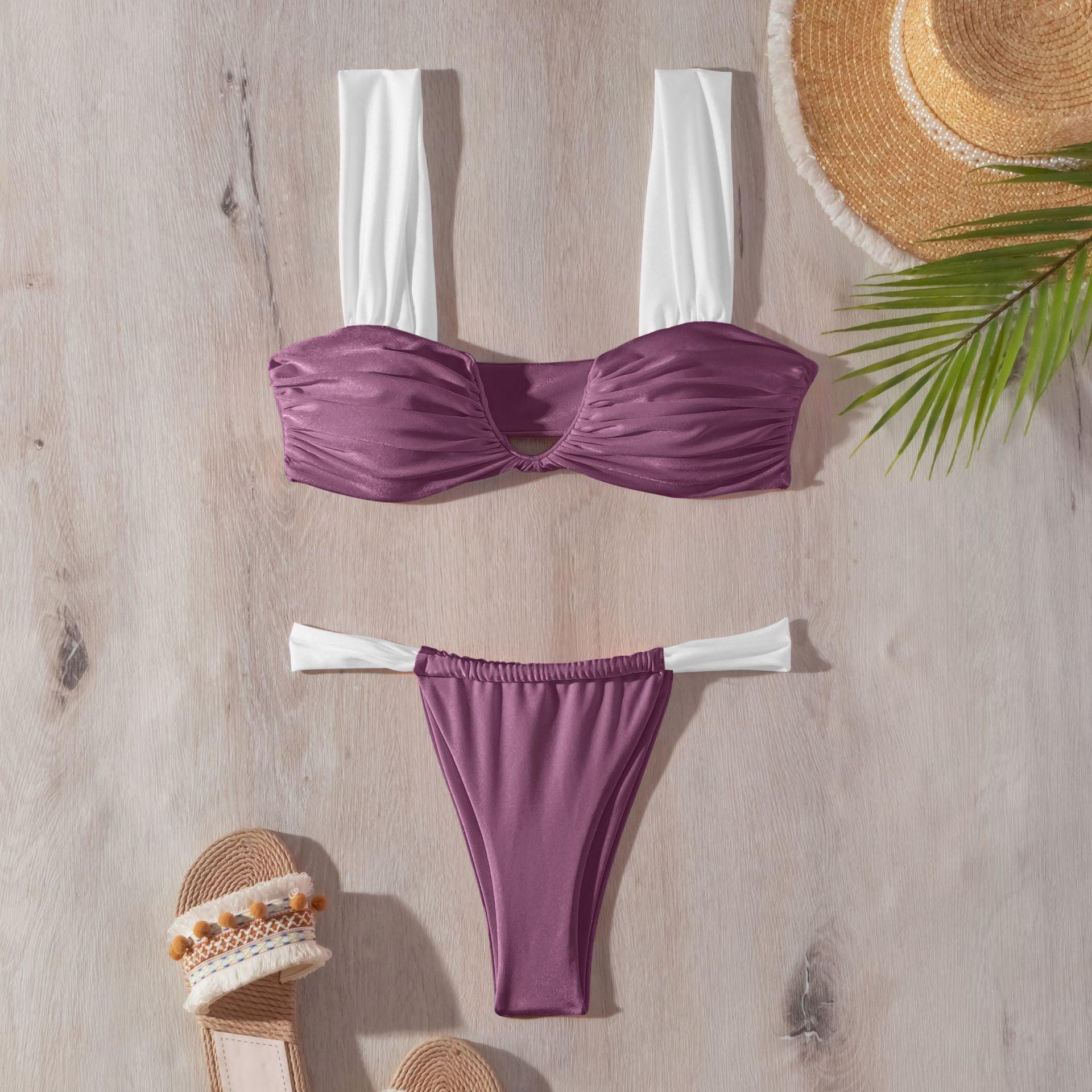Ladies Shoulder Straps Color Block Bikini Set 4031 - SWEETKAMA