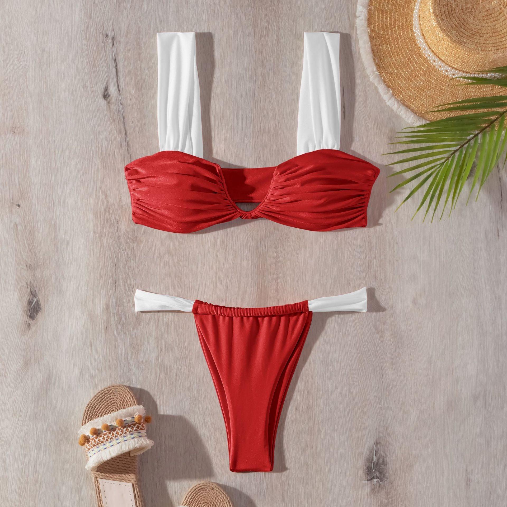 Ladies Shoulder Straps Color Block Bikini Set 4031 - SWEETKAMA