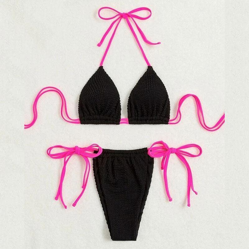 Ladies Shoulder String Tie Solid Color Bikini Set RFD-AL1606 - SWEETKAMA
