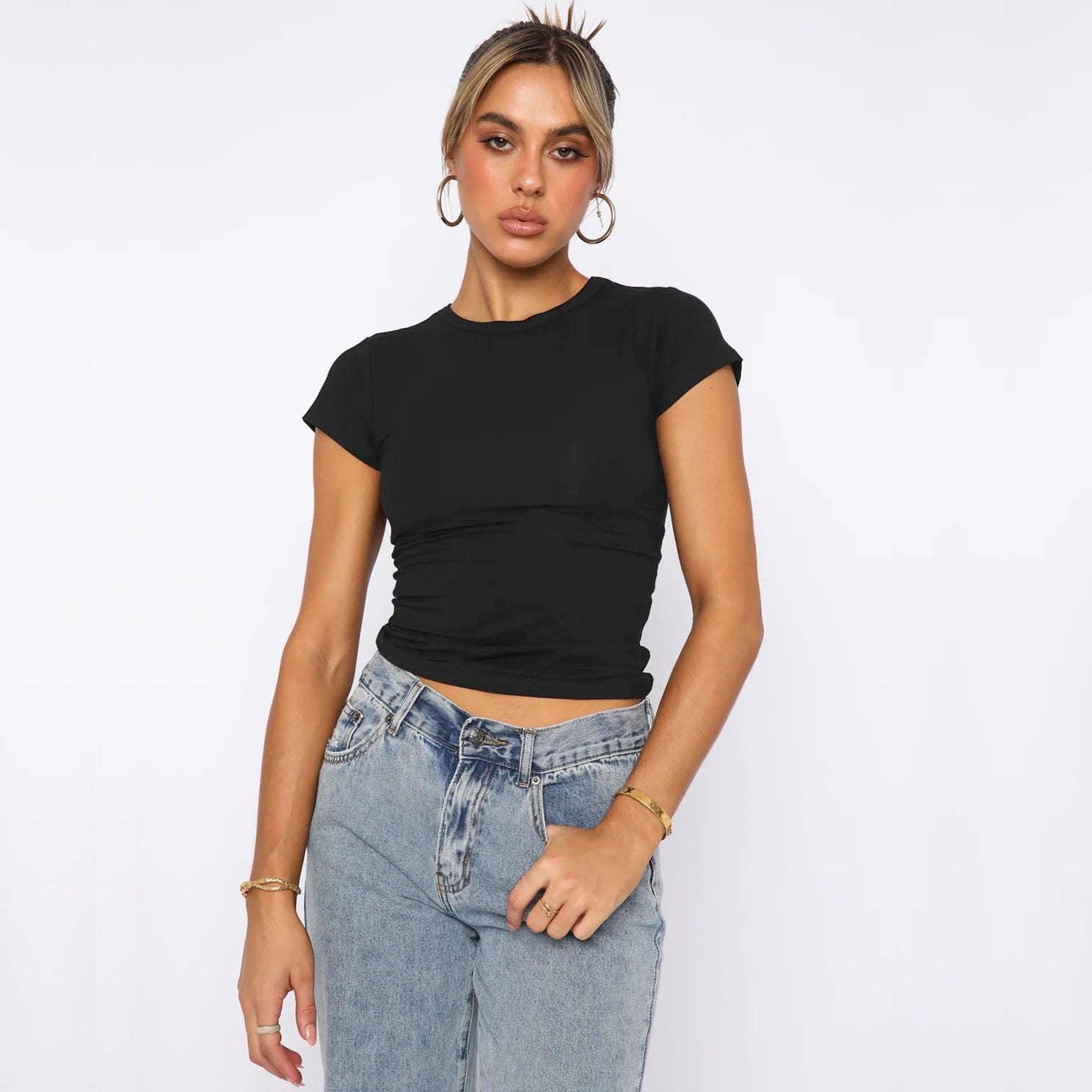 Ladies Shrot Sleeves Casual Tee Top ESST002 - SWEETKAMA