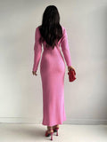 Ladies Side Split High Collar Midi Dress FQD1436 - SWEETKAMA