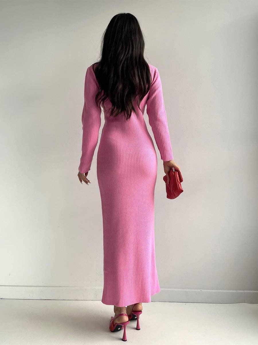 Ladies Side Split High Collar Midi Dress FQD1436 - SWEETKAMA