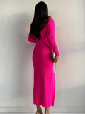Ladies Side Split High Collar Midi Dress FQD1436 - SWEETKAMA