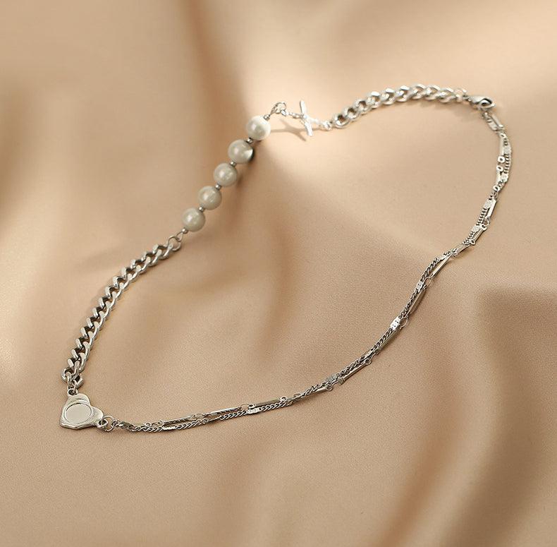 Ladies Silver Cross Heart with Beads Necklace SKAJ017 - SWEETKAMA