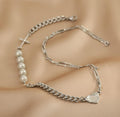 Ladies Silver Cross Heart with Beads Necklace SKAJ017 - SWEETKAMA