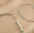 Ladies Silver Cross Heart with Beads Necklace SKAJ017 - SWEETKAMA