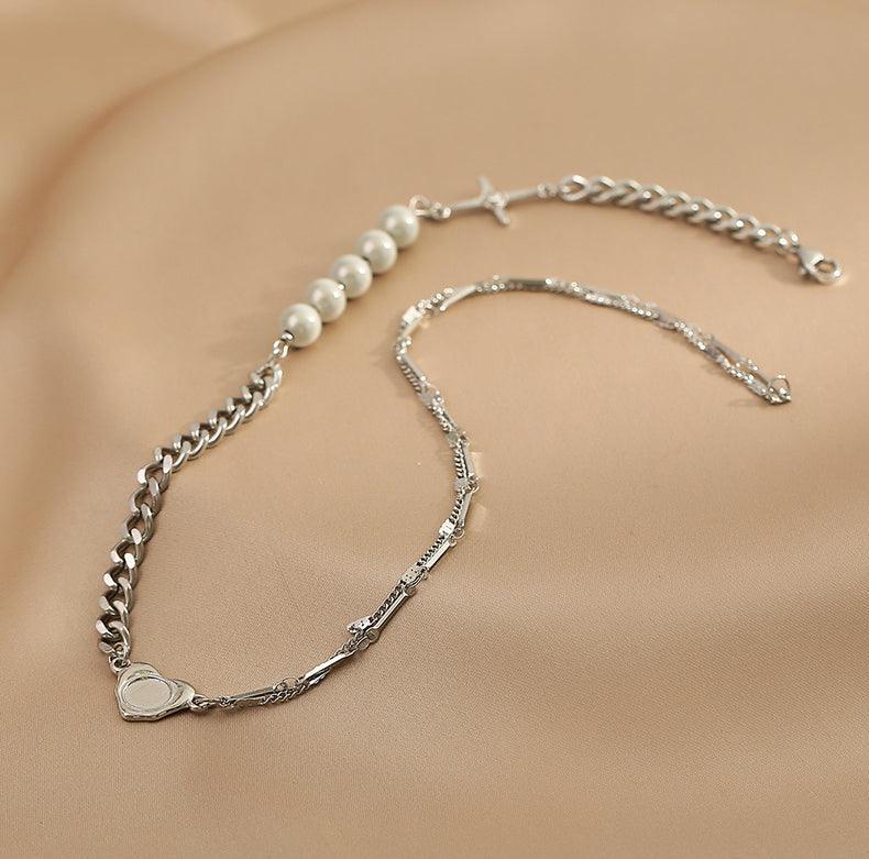 Ladies Silver Cross Heart with Beads Necklace SKAJ017 - SWEETKAMA