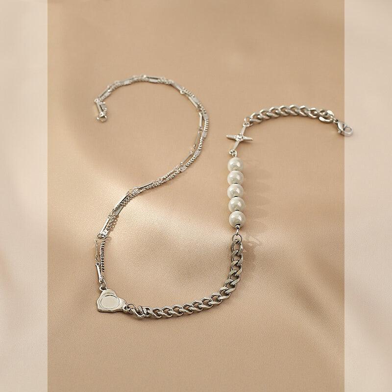 Ladies Silver Cross Heart with Beads Necklace SKAJ017 - SWEETKAMA