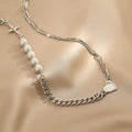 Ladies Silver Cross Heart with Beads Necklace SKAJ017 - SWEETKAMA