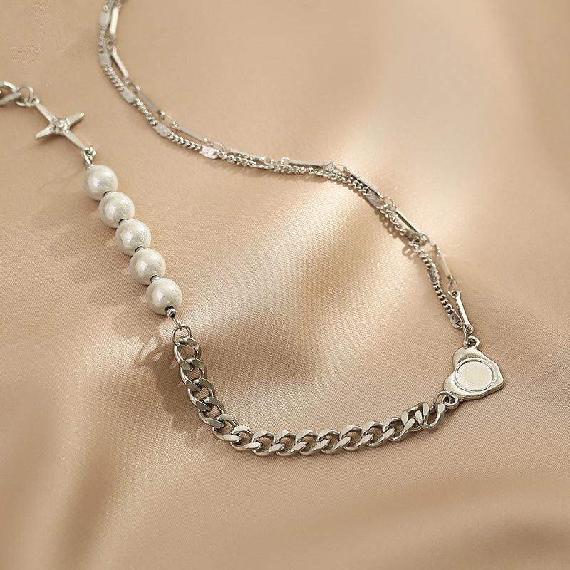 Ladies Silver Cross Heart with Beads Necklace SKAJ017 - SWEETKAMA