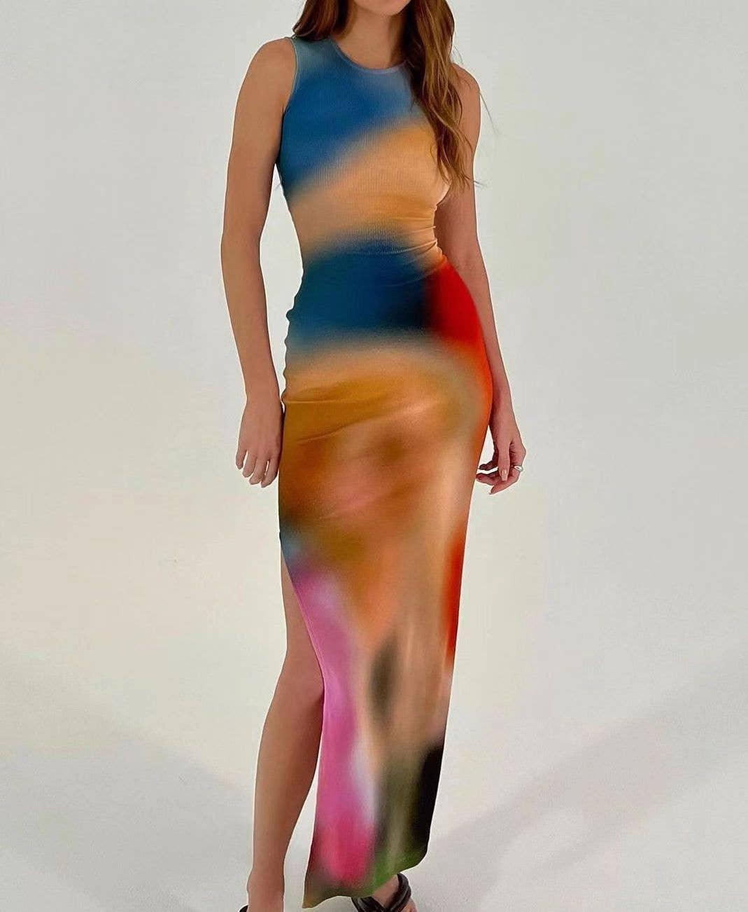 Ladies Sleeveless Acne Printed Midi Dress PG933 - SWEETKAMA