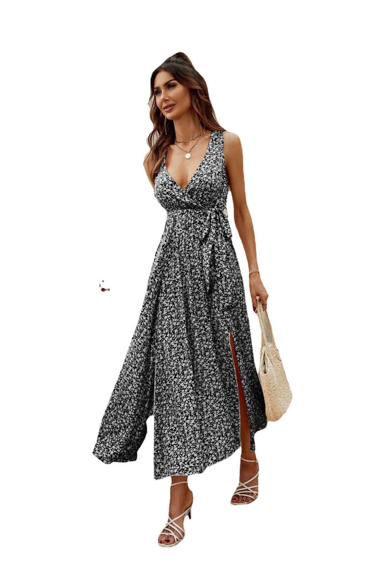Ladies Sleeveless Floral Print Midi Dress 2542 - SWEETKAMA