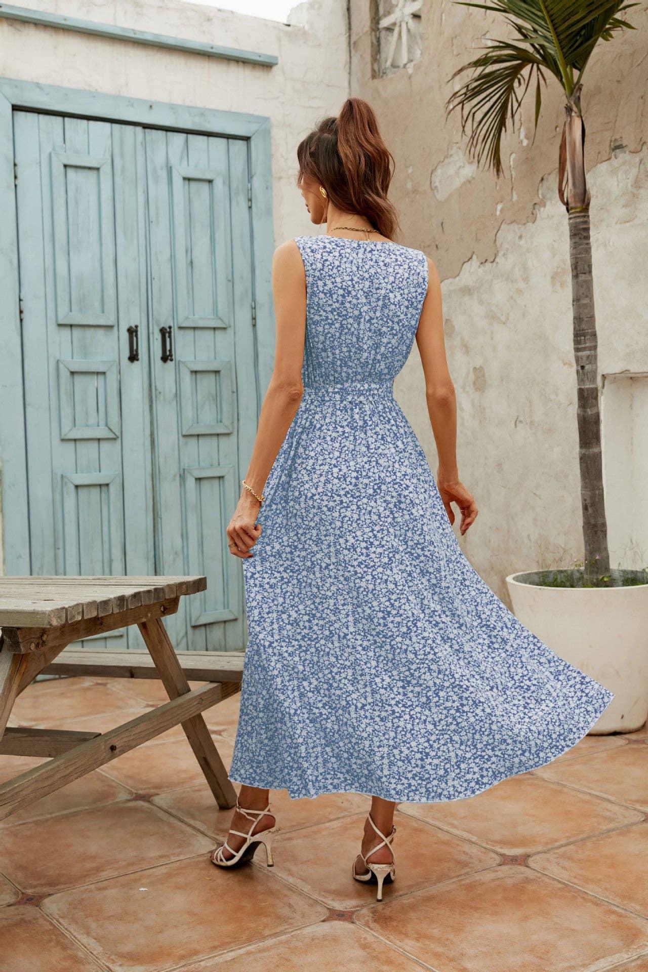 Ladies Sleeveless Floral Print Midi Dress 2542 - SWEETKAMA