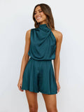 Ladies Sleeveless Halter Satin Jumpsuit GKCN - SWEETKAMA