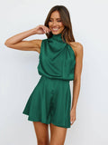 Ladies Sleeveless Halter Satin Jumpsuit GKCN - SWEETKAMA