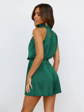 Ladies Sleeveless Halter Satin Jumpsuit GKCN - SWEETKAMA