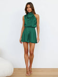 Ladies Sleeveless Halter Satin Jumpsuit GKCN - SWEETKAMA