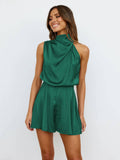 Ladies Sleeveless Halter Satin Jumpsuit GKCN - SWEETKAMA