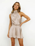 Ladies Sleeveless Halter Satin Jumpsuit GKCN - SWEETKAMA