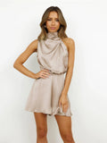 Ladies Sleeveless Halter Satin Jumpsuit GKCN - SWEETKAMA