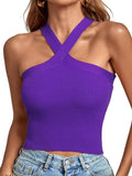 Ladies Slim Sleeveless Cross Neck Crop Top YL0311 - SWEETKAMA