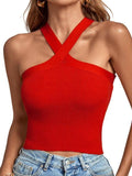 Ladies Slim Sleeveless Cross Neck Crop Top YL0311 - SWEETKAMA