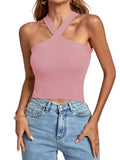 Ladies Slim Sleeveless Cross Neck Crop Top YL0311 - SWEETKAMA