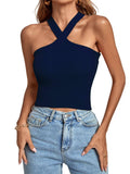 Ladies Slim Sleeveless Cross Neck Crop Top YL0311 - SWEETKAMA