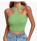 Ladies Slim Sleeveless Cross Neck Crop Top YL0311 - SWEETKAMA