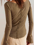 Ladies Solid Color Bell Long Sleeves Top SKT534 - SWEETKAMA