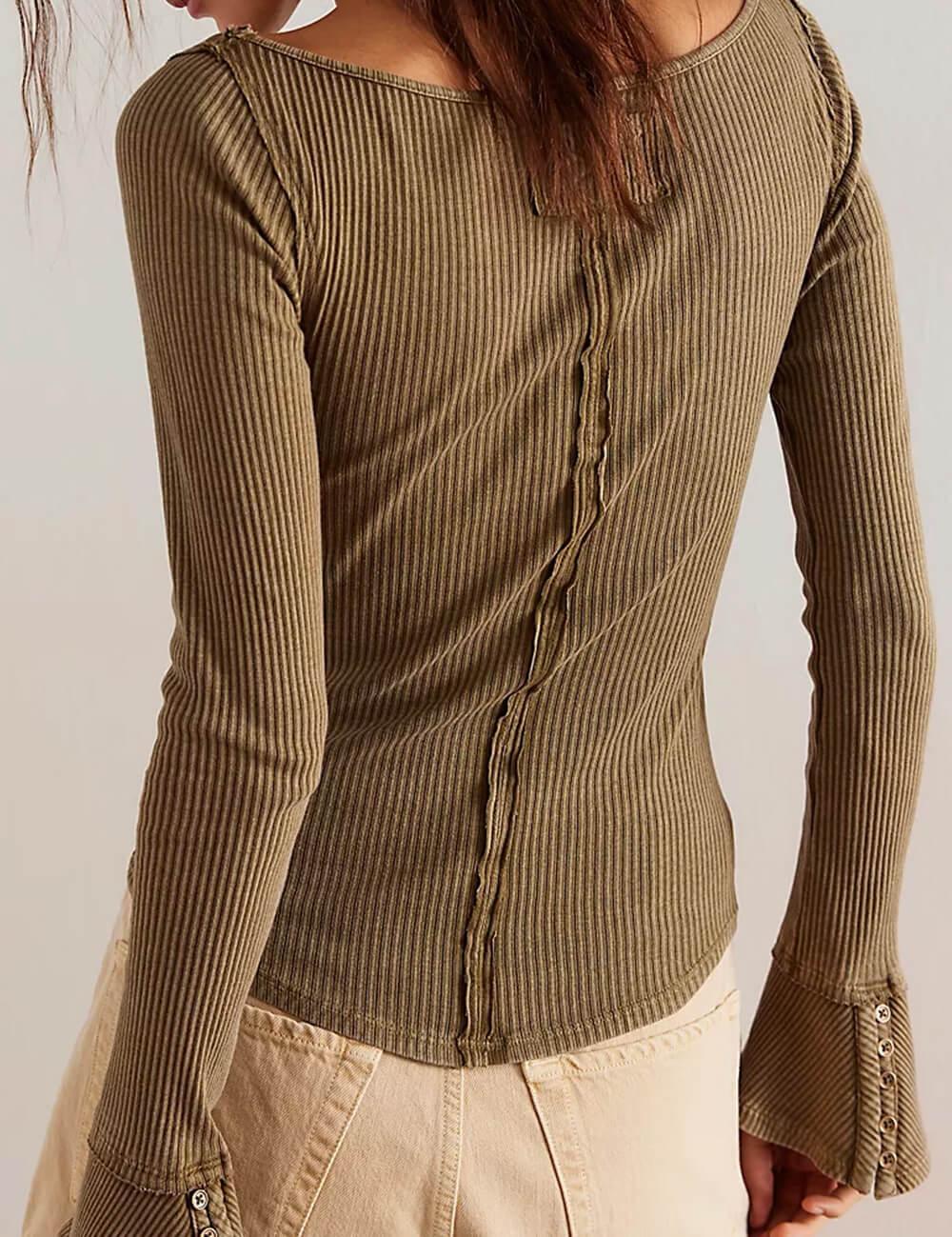 Ladies Solid Color Bell Long Sleeves Top SKT534 - SWEETKAMA