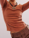 Ladies Solid Color Bell Long Sleeves Top SKT534 - SWEETKAMA