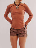 Ladies Solid Color Bell Long Sleeves Top SKT534 - SWEETKAMA
